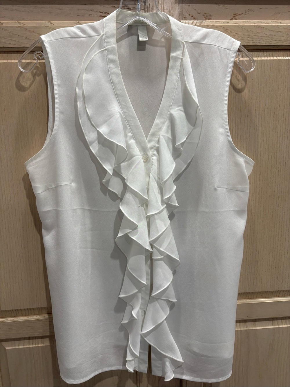 dressbarn White Sleeveless Ruffle Front Blouse